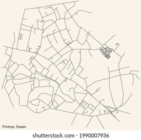 Mapa de calles sencillas y negras detalladas sobre el fondo beige vintage del barrio de Frintrop Stadtteil de Essen, Alemania