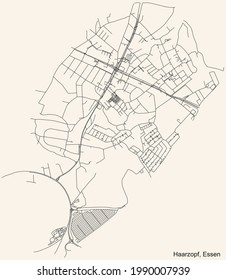 Mapa de calles sencillas y negras en el fondo beige vintage del barrio Haarzopf Stadtteil de Essen, Alemania