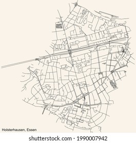 Mapa de calles sencillas y negras sobre el fondo beige vintage del barrio Holsterhausen Stadtteil de Essen, Alemania