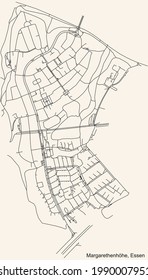 Mapa de calles sencillas y negras sobre el fondo beige vintage del barrio Margarethenhöhe Stadtteil de Essen, Alemania