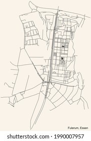 Mapa de calles sencillas y negras sobre el fondo beige vintage del barrio Fulerum Stadtteil de Essen, Alemania