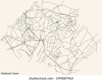 Mapa de calles sencillas y negras en el fondo beige vintage del barrio Stadtwald Stadtteil de Essen, Alemania