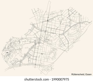 Mapa de calles sencillas y negras sobre el fondo beige vintage del barrio Rüttenscheid Stadtteil de Essen, Alemania