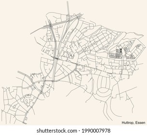 Mapa de calles sencillas y negras sobre el fondo beige vintage del barrio de Huttrop Stadtteil de Essen, Alemania