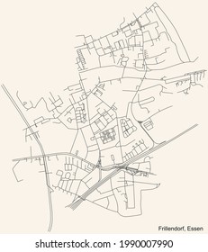 Mapa de calles sencillas y negras en el fondo beige vintage del barrio de Frillendorf Stadtteil de Essen, Alemania