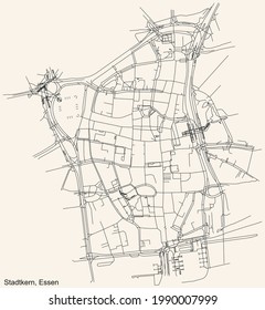 Mapa de calles sencillas y negras en el fondo beige vintage del barrio Stadtkern Stadtteil de Essen, Alemania