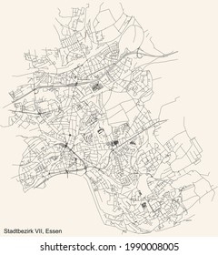 Mapa de calles sencillas y negras detalladas en el fondo beige vintage del barrio Stadtbezirk VII (Steele-Kray) del distrito de Essen, Alemania