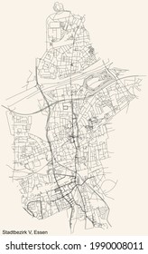 Mapa de calles sencillas y negras sobre el fondo beige vintage del barrio Stadtbezirk V (Altenessen-Karnap-Vogelheim) del distrito de Essen, Alemania