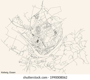 Mapa de calles sencillas y negras en el fondo beige vintage del barrio Kettwig Stadtteil de Essen, Alemania