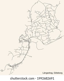 Black simple detailed street roads map on vintage beige background of the quarter Långedrag district of Gothenburg, Sweden