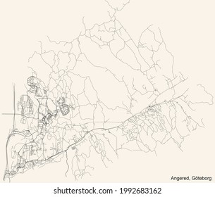 Black simple detailed street roads map on vintage beige background of the quarter Angered borough of Gothenburg, Sweden