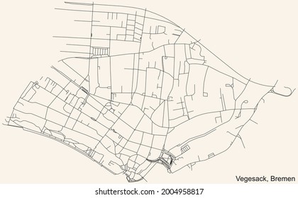 Black simple detailed street roads map on vintage beige background of the quarter Vegesack subdistrict of Bremen, Germany
