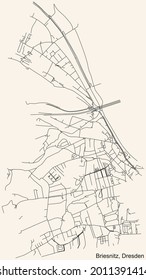 Mapa de calles sencillas y negras detalladas sobre el fondo beige vintage del barrio Briesnitz mit Stetzsch, Kemnitz, Leutewitz y Altomsewitz de Dresden, Alemania