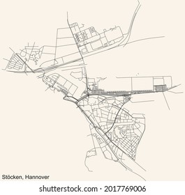 Black simple detailed street roads map on vintage beige background of the quarter Stöcken borough district of Hanover, Germany