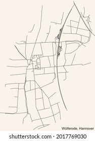 Black simple detailed street roads map on vintage beige background of the quarter Wülferode borough district of Hanover, Germany