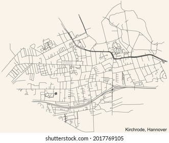Black simple detailed street roads map on vintage beige background of the quarter Kirchrode borough district of Hanover, Germany