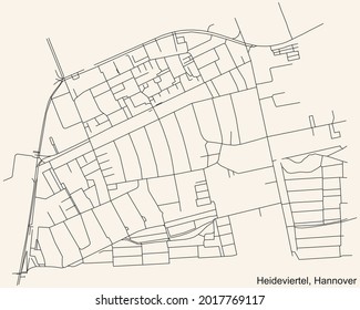 Black simple detailed street roads map on vintage beige background of the quarter Heideviertel borough district of Hanover, Germany