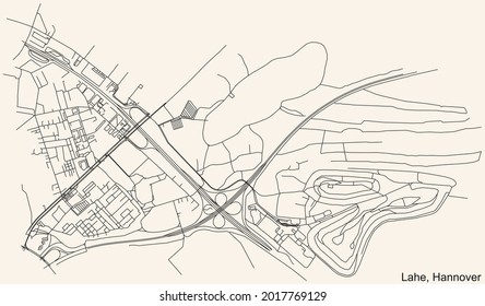 Black simple detailed street roads map on vintage beige background of the quarter Lahe borough district of Hanover, Germany