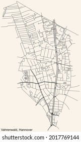 Black simple detailed street roads map on vintage beige background of the quarter Vahrenwald borough district of Hanover, Germany