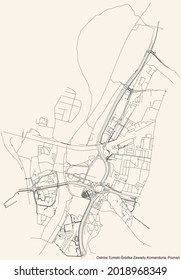 Black simple detailed street roads map on vintage beige background of the quarter Ostrów Tumski-Śródka-Zawady-Komandoria district of Poznan, Poland