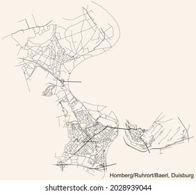 Black simple detailed street roads map on vintage beige background of the quarter HombergRuhrortBaerl district of Duisburg, Germany
