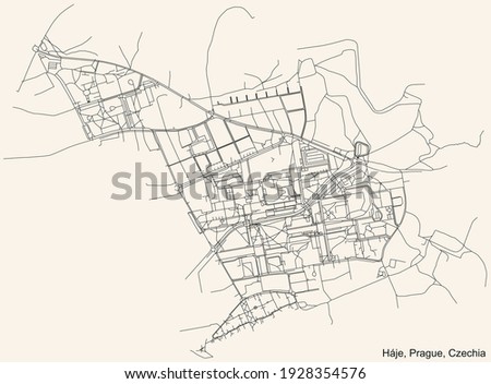 Black simple detailed street roads map on vintage beige background of the municipal district Haje cadastral area of Prague, Czech Repu [[stock_photo]] © 