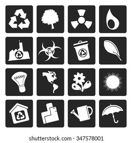 Black Simple Ecology and Recycling icons - Vector Icon Set