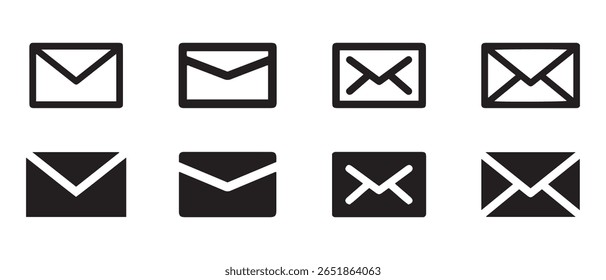 Colección de ícono de correo electrónico simple negro.
