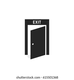 black simple exit door icon on white. concept of entrance through doorway in house or supermarket and evacuation mark in case of fire. flat style trend modern logotype unusual graphic design