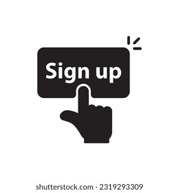 black simple finger presses on sign up button. concept of click here like abstract ui symbol and new registration on web site. flat style trend modern logotype graphic design on white background