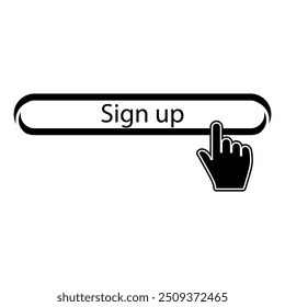 black simple finger presses on sign up button. concept of click here like abstract ui symbol and new registration on web site. flat style trend modern