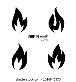 Black simple fire flame icons set isolated on white background. Elegant vector elements, burn concept logo for web site page and mobile app design