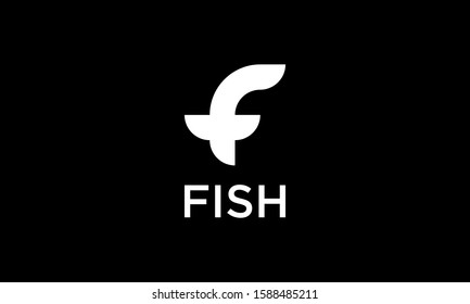 Black Simple Fish Initial Letter F with Fish Shape Logo Design Inspiration