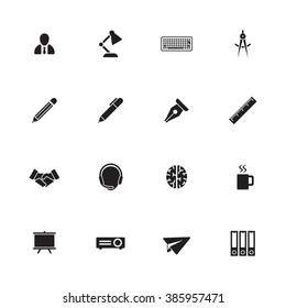 black simple flat office icon set 8 for web design, user interface (UI), infographic and mobile application (apps)