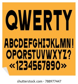 Black simple font, alphabet letters,numbers and punctuation marks. Vector set