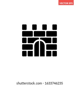 Black simple fortress brickwall icon, simple ancient block stonewall building place flat design infographic pictogram vector, app logo web button ui ux interface elements isolated on white background