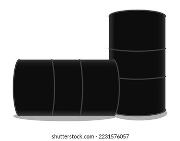 black simple glossy enamel metal oil fuel gasoline barrel on white background. Vector illustration. EPS 10.