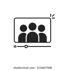 Black Simple Group Chat Or Virtual Meeting Icon. Outline Trend Modern Conference Or Livestream Logotype Graphic Stroke Design Web Element Isolated On White. Concept Of Virtual Call Or Videoconference