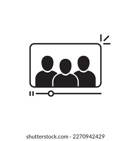 chat de grupo simple negro o icono de reunión virtual. tendencia de contorno moderno diseño web de trazo gráfico de conferencia o livestream logotipo de livestream aislado en blanco. concepto de llamada virtual o videoconferencia