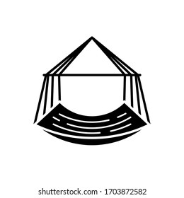 Schwarze, einfache Hängematte, Symbol einzeln auf weißem Hintergrund. Entspannen Sie sich und machen Sie Spaß. Indoor-Schaukel. Sonnenbaden. Vektorillustration-Illustration für Webdesign.