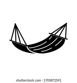 Black simple hammock icon isolated on white background. Relax fun. Indoor swing. Sun bathing. Vector illustration for web design.