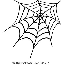 Black simple hand drawn spider web Halloween intricate design and natural beauty vector illustration