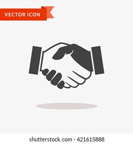 Black simple handshake icon isolated on white background. Vector partnership illustration. Background for business and finance.