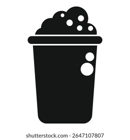 Ícone simples preto de um balde cheio de água com sabão, isolado em um fundo branco