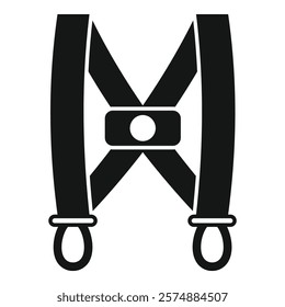 Black simple icon of crossed safety straps with a buckle for back and shoulders