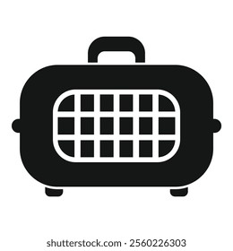 Black simple icon of a pet carrier for safe transportation of cats, dogs and other domestic animals