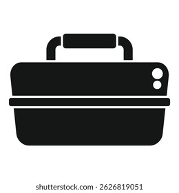 Black simple icon for a plastic lunch box container holding healthy food