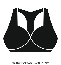 Ícone simples preto de um sutiã esportivo, uma peça comum de roupa esportiva feminina, ideal para sites e aplicativos