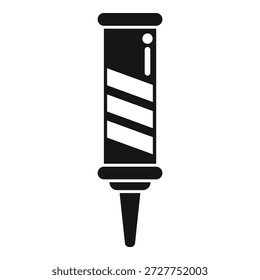 Schwarzes einfaches Symbol einer Tube, die Farbstoff für die Haarbehandlung ausbreitet, einzeln auf weißem Hintergrund