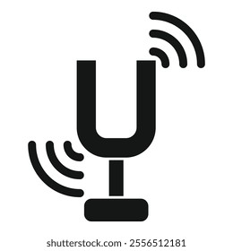 Black simple icon of a tuning fork vibrating and emitting sound waves